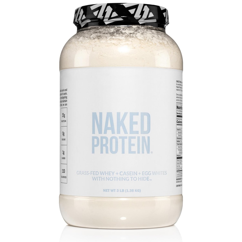 Nøgen Protein Powder Blend - Whey, Casein og Egg Protein, Kun 4 Ingredienser, Non-GMO, No Soy, Gluten Free, Ingen Kunstige sødestoffer, Aromerer eller Farver, Keto og Paleo Friendly - 3 LB