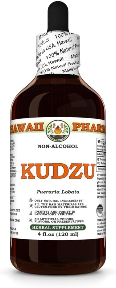 Hawaii Pharm Kudzu Alkohol- Free Extract, Glycerit til lever Wellness, fremmer hjertefunktion, understøtter cardiovaskulær balance, beskytter lever fra oxiderende skader, lindrer hoved spænding - 4 fl.oz