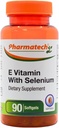 Vitamin E som dl- Tocopheryl acetat og d- Alpha- Tocopherol Plus Selenium, Antioxidant supplement, immunstøtte, understøtter sund hud, Gluten- fri, ikke-GMO, 90 softgels Made in USA