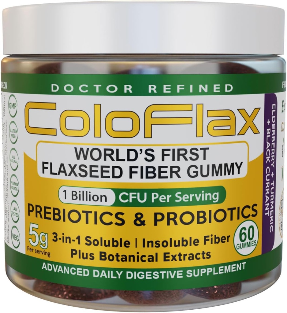 Organic Flaxseed Fiber + Probiotic Gummies against 124; Forstoppelse Relief & Regularitet uden krampe til voksne, Opløselig & Uopløselig Triple- Fiber Vegan Gummies - 30 Servere
