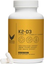 Højt niveau K2D3, vitamin K2 & D3 tillæg med BioPerine Black Pepper, Dual Action Complex for Heart, Bone, immunforsvar, 5000 IE D3, 100 mcg K2, Vegetar, 60 Veggie kapsler