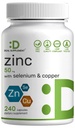 Deal Supplement Zink 50mg med Selenium + kobber, 240 kapsler, 8 Måned Supply, 3 i 1 Mineral Formel, Zink Picolinate Complex supplement, Understøtter sund immunsystem for voksne og børn