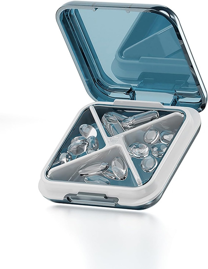 Lille pilleboks Vandtæt rejse pill sag Portable Daily Pill Container Pill Holder til purse 4 Comments Pocket Compact Medicine Organizer for Fish Olies, Kosttilskud, Medicin (blå)