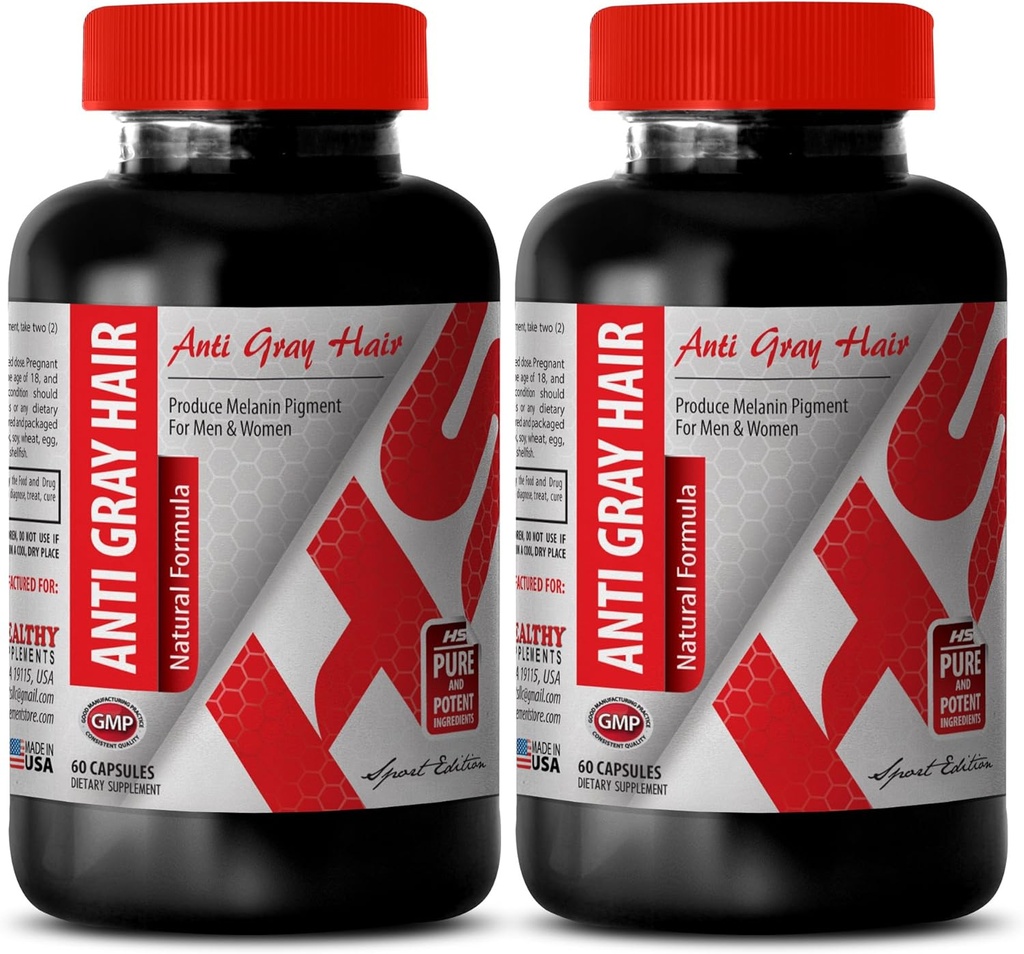 Folinsyre Økologisk - Anti Gray hår naturlige formel - Hjælp med at fremme hud sundhed (2 flasker)