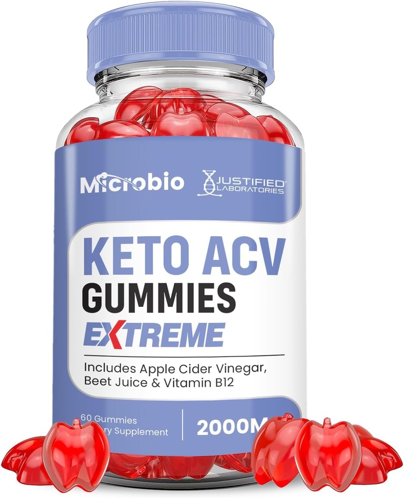 Justified Laboratories Microbio Keto ACV Gummies Extreme 2000MG Micro Bio Keto Gummies Apple Cider Vinticaria Formuleret med Pomegranate Beet Juice Powder B12 Vegan Non GMO 60 Gummys