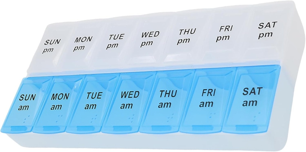7 Dag Ugentlig Pill AM PM Organizer, ShysTech Stor Pill sag Pill Box for piller / Vitamin / Kosttilskud / Medicin (blå / hvid)