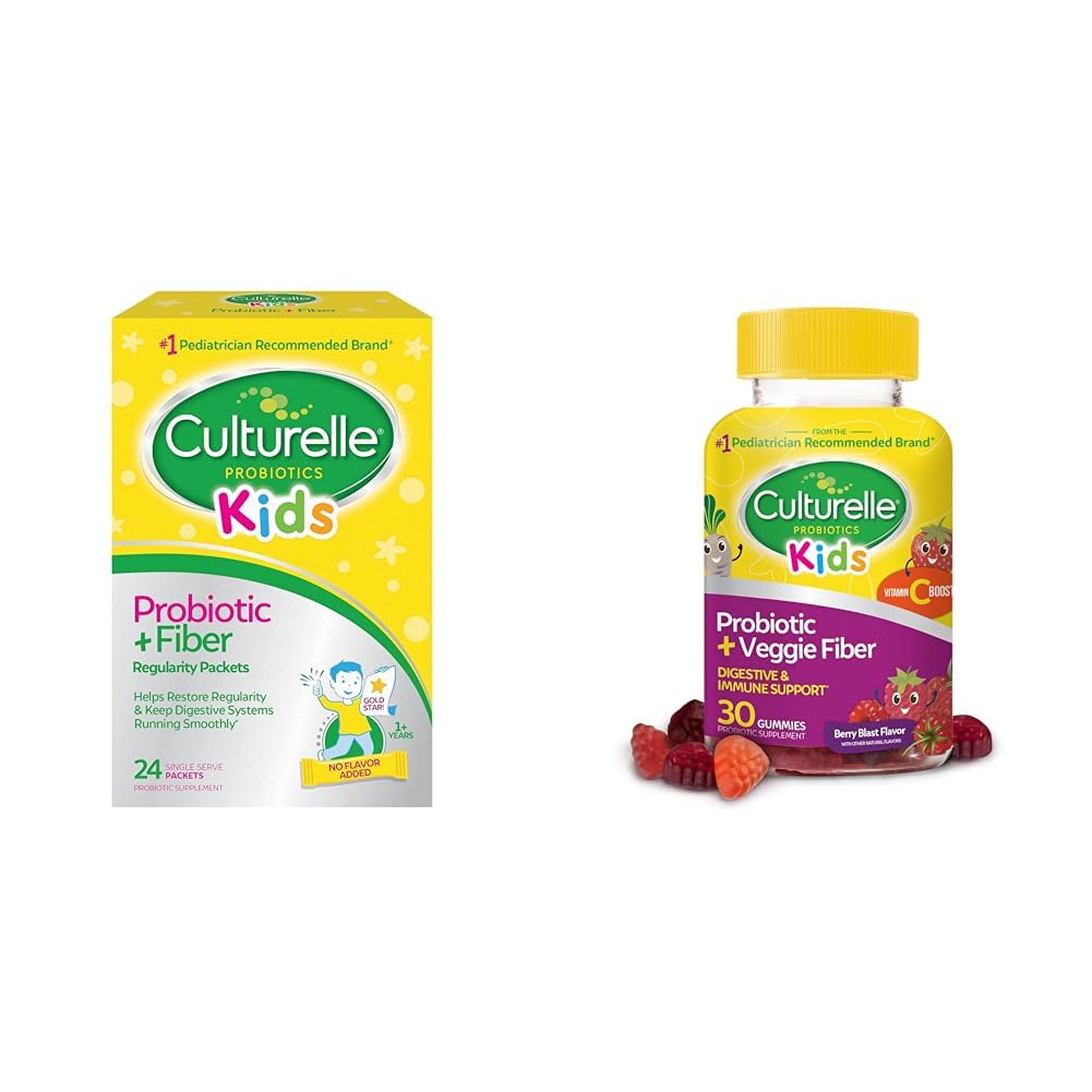 Culturelle Kids Probiotika + Fiber Packets (Age 3 +) - 24 Greve - fordøjelsessygdomme & daglig Probiotika for Kids + Veggie Fiber Gummies (Age 3 +) - 30 Greve