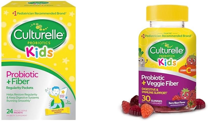 Culturelle Kids Probiotika + Fiber Packets (Age 3 +) - 24 Greve - fordøjelsessygdomme & daglig Probiotika for Kids + Veggie Fiber Gummies (Age 3 +) - 30 Greve