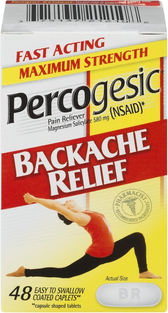Percogesic Backache Relief Pain Reliever, maksimal styrke, 48 tabletter (2 pakker)