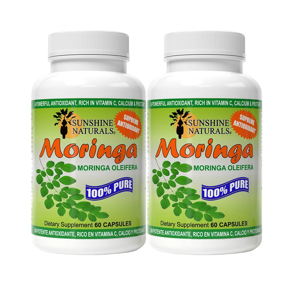 Sunshine Naturals Moringa Kosttilskud. Immunsystemet, Energy Booster, Antioxidant Support, og Nutrient- Rich Superfood. Fremme fordøjelse og hjerte sundhed. 120 Kapsler. Pakning med 2