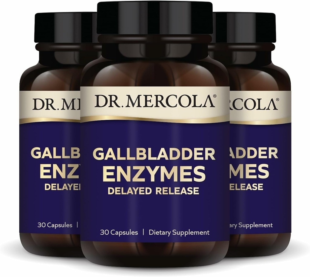 Dr. Mercola Gallblære Enzymes - Gallblære & fordøjelsessygdomme Support - Inkluderer Pancreatic Protease, Amylase & Lipase - Non-GMO, Gluten- Free & Soy- Free - 90 Forsinkede Release Kapsler (90 Servere)