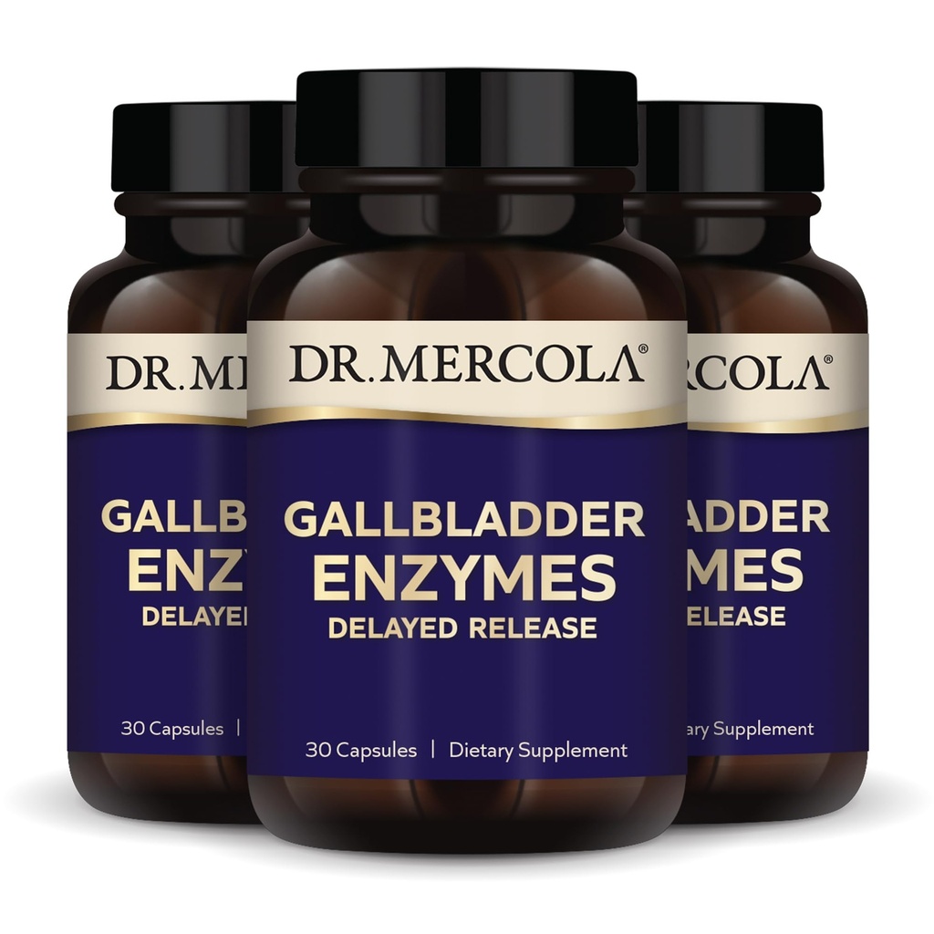Dr. Mercola Gallblære Enzymes - Gallblære & fordøjelsessygdomme Support - Inkluderer Pancreatic Protease, Amylase & Lipase - Non-GMO, Gluten- Free & Soy- Free - 90 Forsinkede Release Kapsler (90 Servere)