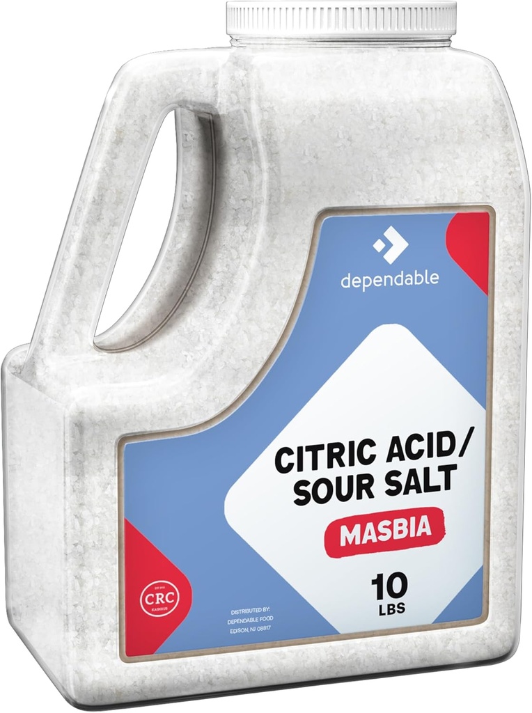 Afhængig mad Citronsyre - 10 LB Bulk Jug - 100% Pure Sour Salt Food Grade, Allergen- Free, Non- GMO, Kosher - Ideel til ost fremstilling, cocktails, rengøring, bad bomber, & Mere