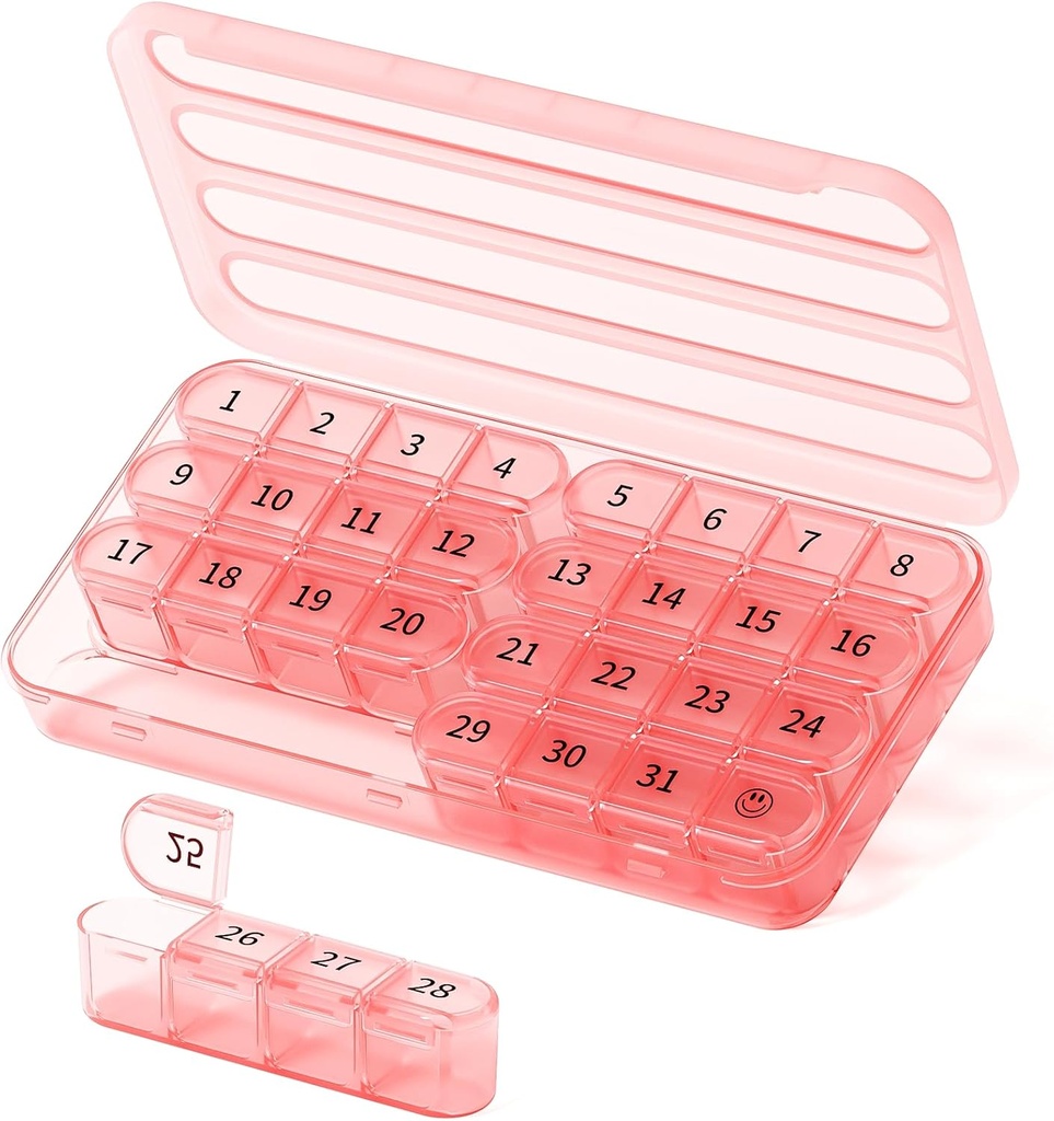 Månedlig Pill Organizer 1 gange om dagen, 30 Day Pill Box, One Month Pill Case En gang om dagen, 31 Day Pill Holder Medicin Organizer for Vitamin, Pink