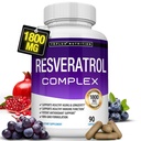 Resveratrol Supplement 1800 mg Antioxidant Complex - stærkt potent naturlige trans- Resveratrol piller til sund aldring, Samlet sundhedsstøtte, immunsystem, hjernefunktion, for mænd kvinder, 90 kapsler