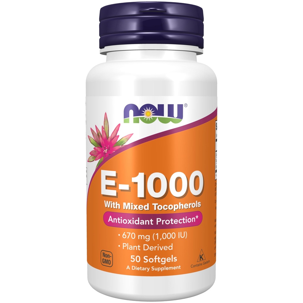 Now Foods Supplements, Vitamin E- 1000 IE Blandede tocopheroler, Antioxidant Protection *, 50 Softgels