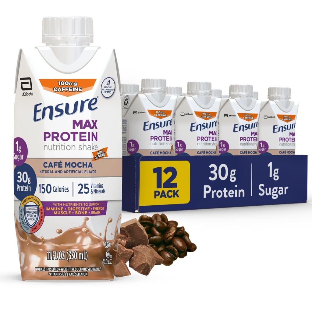 Sikre Max Protein Cafe Mocha Nutrition Shake 124; 30g Protein, 1g Sukker, 4g Fiber Blend