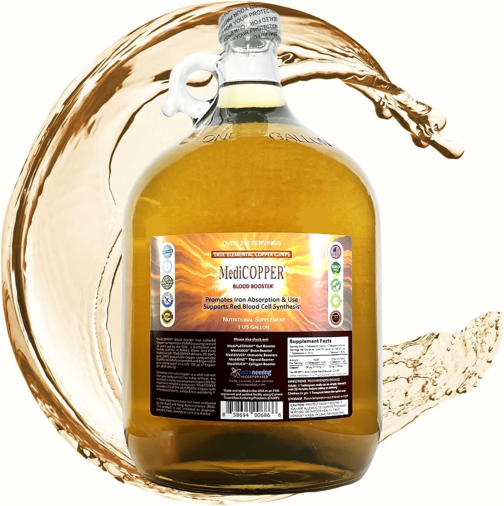 Sand kolloid kobber kost supplement - 1 US Gallon i klar glas Jug