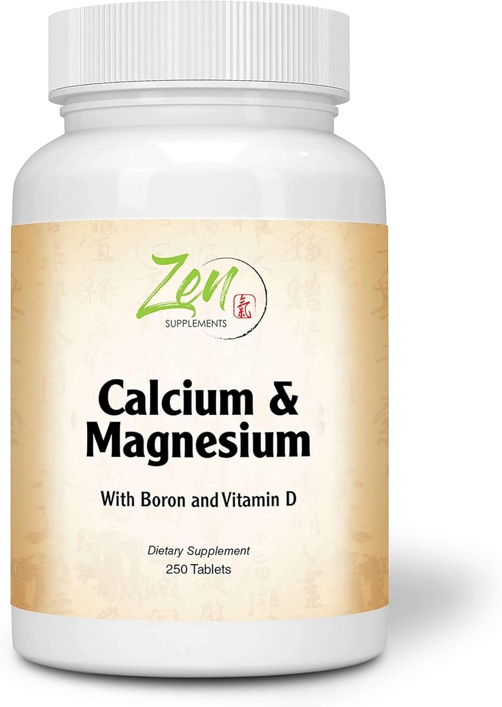 Zen Kosttilskud - Hi Potency Calcium & Magnesium med D3 & Boron for forbedret absorption, understøtter ben sundhed & ben densitet 250 - Tab