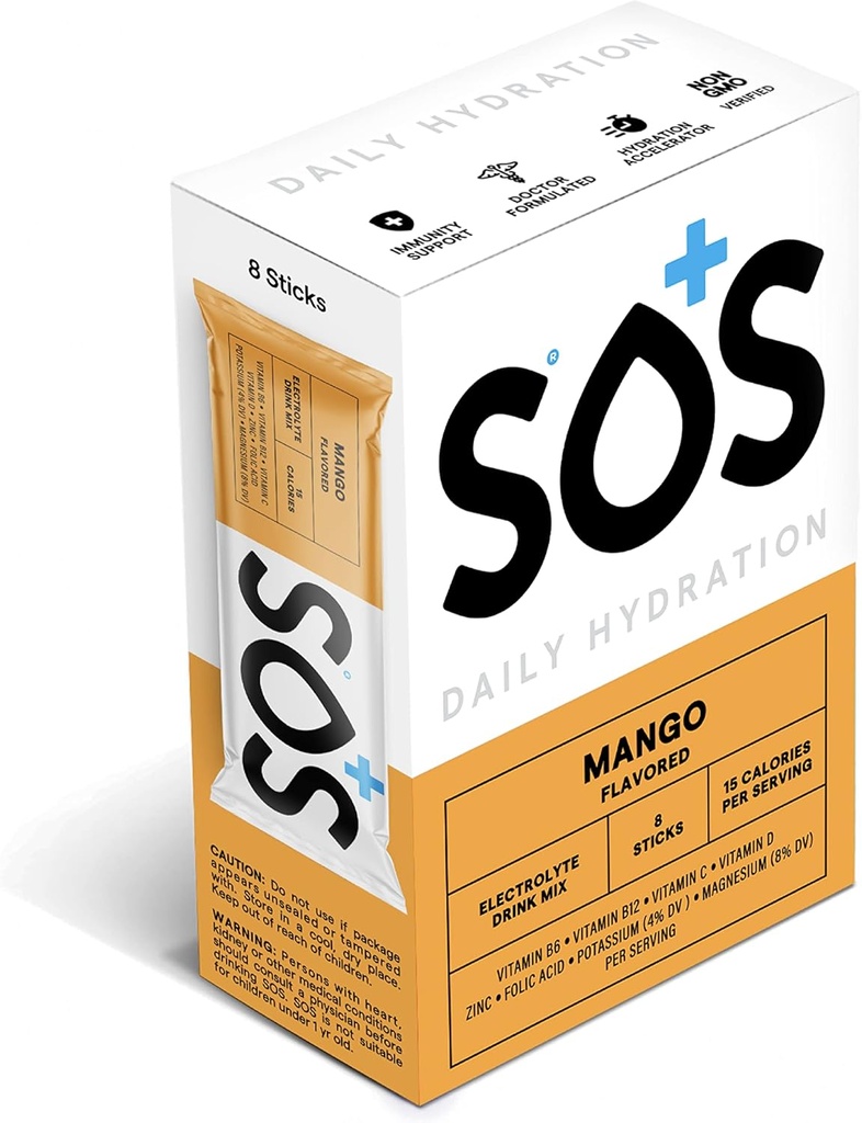 SOS Hydration Electrolyte Powder Stick Packs Note 124; Lavsukker Note 124; Rapid Rehydration Note 124; Lavtsat i USA