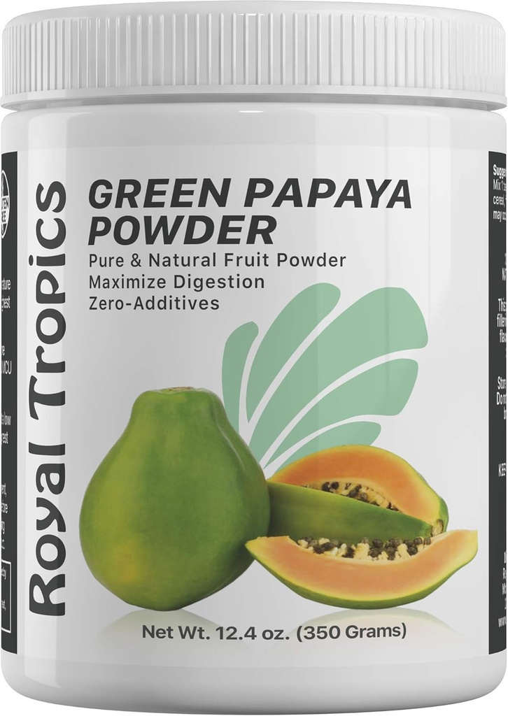 Royal Tropics Green Papaya Powder. Enzymer til fordøjelsesstøtte.