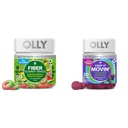 OLLY Fiber Gummy ringe, 5g Prebiotic Fiber, FOS (Fructo- oligosaccharides), fordøjelsesstøtte, Berry Melon 50ct & Hold det bevægende Forstoppelse Relief, Rabarber, Prunes, Amla - Plum Berry Flavor - 30ct