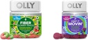 OLLY Fiber Gummy ringe, 5g Prebiotic Fiber, FOS (Fructo- oligosaccharides), fordøjelsesstøtte, Berry Melon 50ct & Hold det bevægende Forstoppelse Relief, Rabarber, Prunes, Amla - Plum Berry Flavor - 30ct