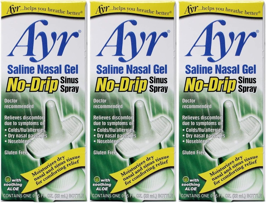 Ayr Saline Nasal Gel No- Drip Sinus Spray, 0, 75 Fl Oz (pakning med 3)