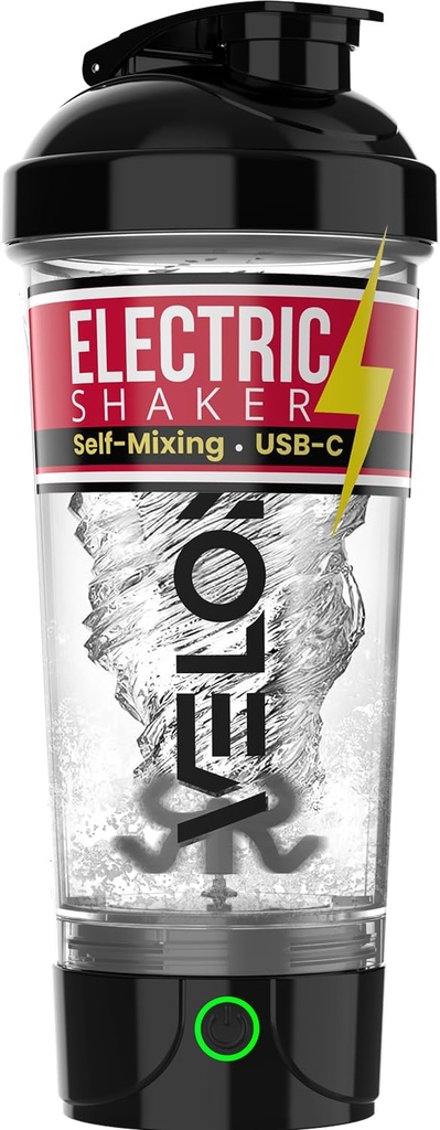 VELOMIX Electric Protein Shaker Flaske - 24 oz- 124; USB- C Genopladeligt 124; Lækproof Shaker Cups til Protein Shakes - 124; Bærbar blender til Shakes og Smoothies (Elektrik- Transparent)