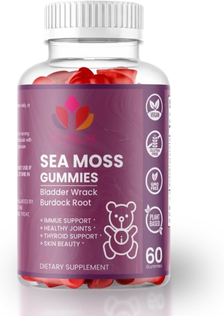 Organic Sea Moss Gummies med Bladderwrack & Burdock Root - Vegansk supplement til generel wellness - 60 Greve