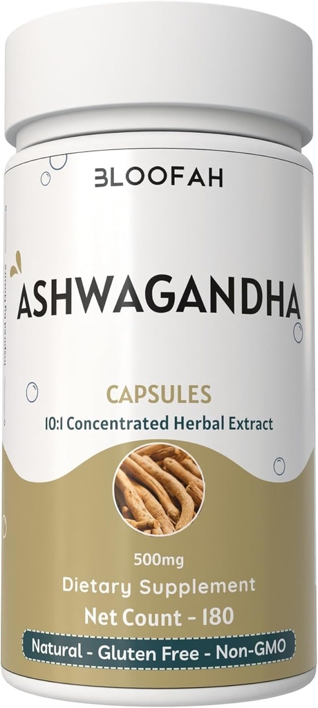 Ashwagandha Capsules 500 mg 1 ml; Phelania somnifera koncentreret 10: 1 ekstrakt pulver 1: 1; Natural, Non- GMO, Gluten- Free Herbal Supplementnt Traditional Botanisk Formel (180 greve (pakke med 1))
