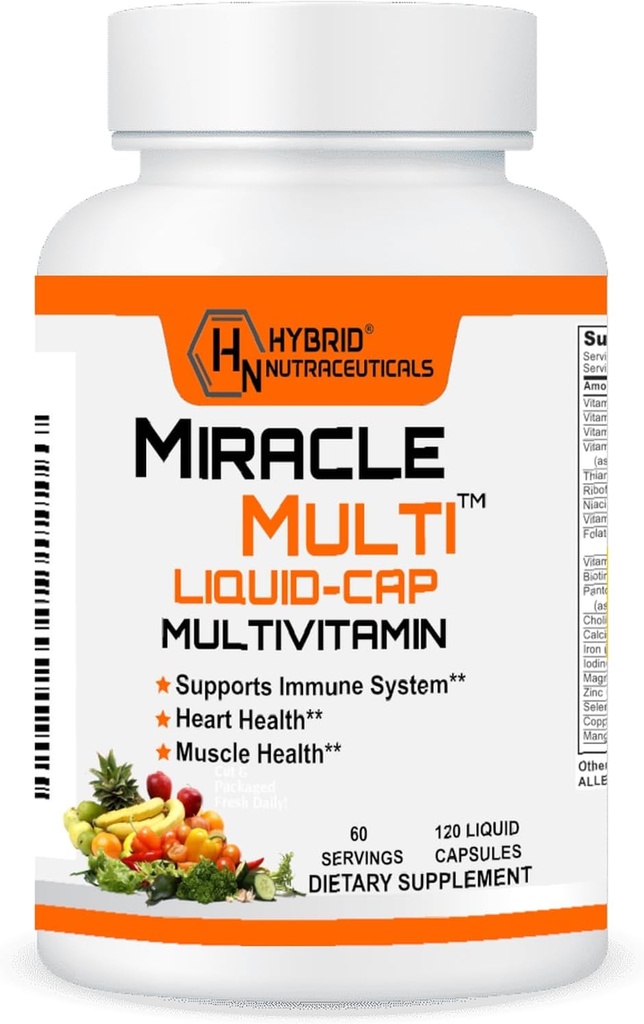 MiracleMulti Flydende Multivitamin Kapsler til mænd og kvinder - Komplet hele fødevarer Blend Daglig Vitamin & Mineral tillæg med CoQ10, B12, 42 Superfood Enzyme - 120 Softgels