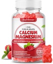 softbear Calcium Magnesium Zinkgummier til kvinder, Calcium Magnesium tillæg med vitamin D3 for ben styrke, Vegan / sukkerfri, Raspberry Flavor 60 Greve