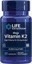 Life Extension Mega Vitamin K2 høj potens for stærke knogler, klinisk Studerede 45 mg K2 Dosering, fremmer sund knogletæthed, Glutenfri, Non- GMO, 30 kapsler