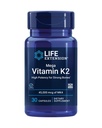 Life Extension Mega Vitamin K2 høj potens for stærke knogler, klinisk Studerede 45 mg K2 Dosering, fremmer sund knogletæthed, Glutenfri, Non- GMO, 30 kapsler