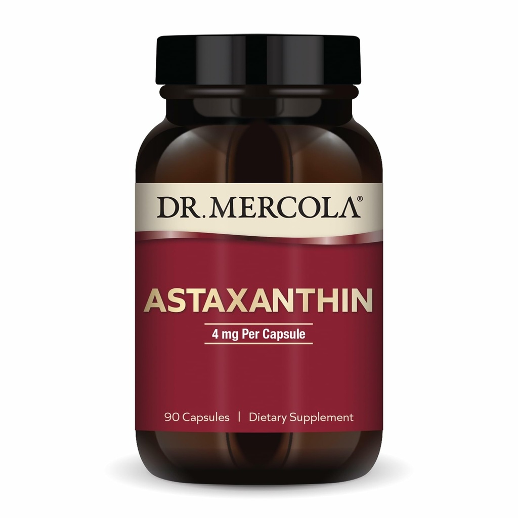 Dr. Mercola Organic Astaxanthin - 4 mg Astaxanthin - Kraftfuld Antioxidant Support - Organic Microalger Extract - Non-GMO, Gluten- Free & Soy- Free - 90 Kapsler (90 Servere)