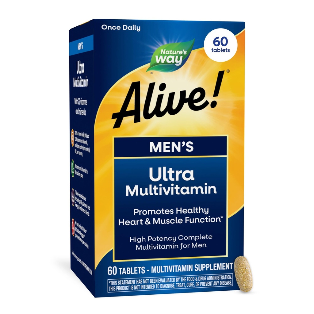 Naturen er i live! Mænds Daily Ultra Multivitamin, High Potency Formel, fremmer hjerte & muskelfunktion *, med Methylerede Vitamin B12, Gluten Free, 60 tabletter
