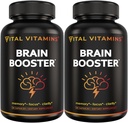 Vital Vitaminer Brain Kosttilskud til hukommelse og fokus (2-Pack) - Nootrop Brain Booster med Ginkgo Biloba, Rhodiola, B12 - Coffeine- Free Support til voksne og seniorer - 60-Day Supply