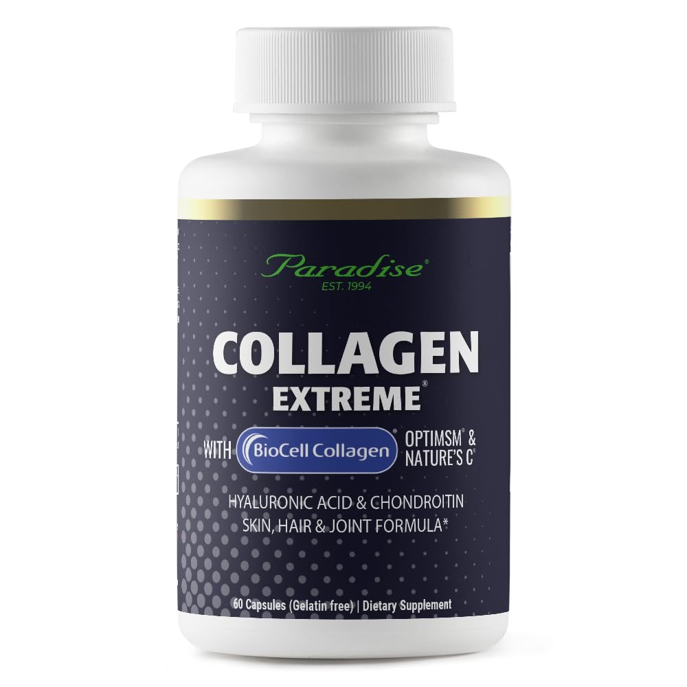 Paradise Urter Collagen Ekstrem med Biocell Collagen, Hyaluronsyre, og naturens C, for sundt hår, hud og joints, 60 kapsler