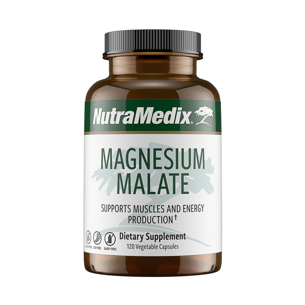 Nutramedicinsk Magnesium Malat Energitilskud - Biotilgængelig Magnesium til søvn, immunforsvar og fælles sundhed - Vegan, Non- GMO & Gluten- Free Magnesium Kosttilskud (120 Vegetariske kapsler)