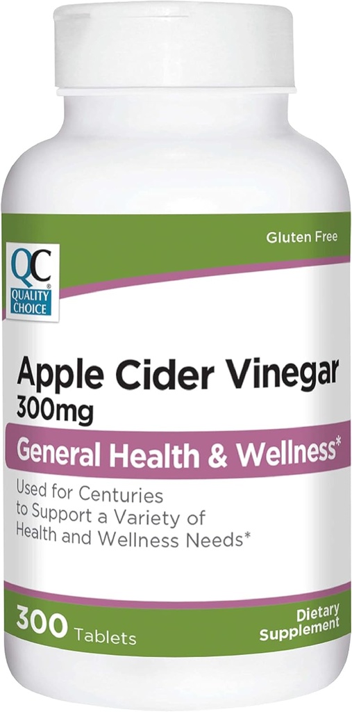 Kvalitetsvalg Apple Cider Vinagra 300 mg - General Health and Wellness - Kosttilskud i 300 Count flasker tabletter
