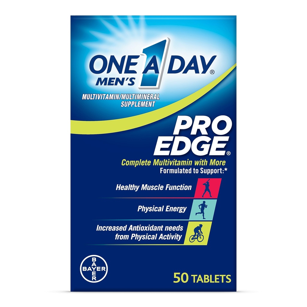 One A Day Mænd Pro Edge Multivitamin, tillæg med vitamin A, C, D, E og zink til immunforsvar og Magnesium til sund muskelfunktion, 50 Tæl