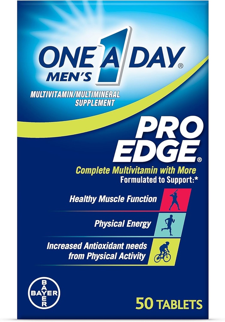 One A Day Mænd Pro Edge Multivitamin, tillæg med vitamin A, C, D, E og zink til immunforsvar og Magnesium til sund muskelfunktion, 50 Tæl