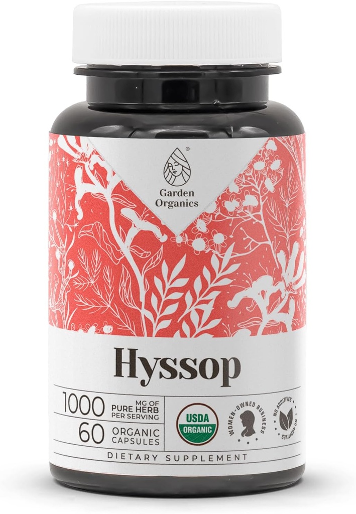 Hyssop USDA Organic 60 Kapsler • 124; Højpotens • Naturligt tillæg • 124; Certificeret Organisk Vegetarisk Kapsler og Organisk Hyssop • Tørret Herb (60 Kapsler)