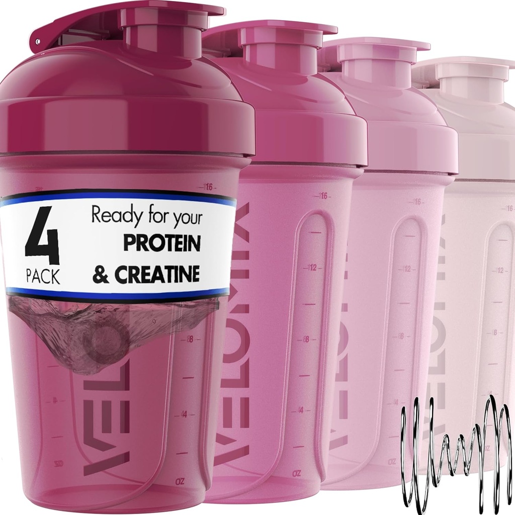 VELOMIX -4 pakning - 20 OZ Protein Shaker Flasker til Protein Mixes, Shaker Cups til Protein Shakes, Lille Shaker Flaske Pack, Shaker Cup, Shakers til protein Shakes (Berry Blend)
