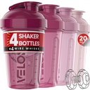 VELOMIX -4 pakning - 20 OZ Protein Shaker Flasker til Protein Mixes, Shaker Cups til Protein Shakes, Lille Shaker Flaske Pack, Shaker Cup, Shakers til protein Shakes (Berry Blend)