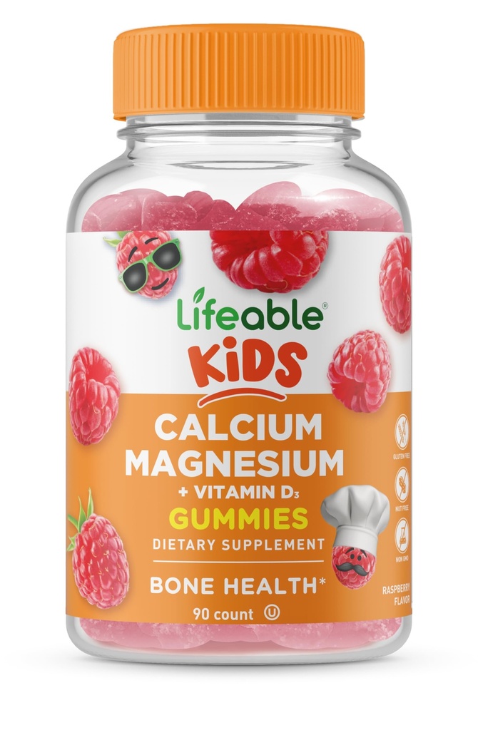 Lifeable Kids Calcium Magnesium og D-vitamin Gummeblade 124; Great Tasting Kids Calcium Gummeplader 124; for Tand- og Knoglesundhed