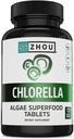 Zhou Chlorella Tablets - Chlorella Supplement, Chlorophyll Vitamin, Pure Green Algae Superfood, Nutrient Rich Super Food Pills, Broken Cell Wall - 120 Vegan Tablets
