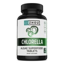 Zhou Chlorella Tablets - Chlorella Supplement, Chlorophyll Vitamin, Pure Green Algae Superfood, Nutrient Rich Super Food Pills, Broken Cell Wall - 120 Vegan Tablets