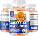 N1N Premium Omega 3 6 9 + DHA Gummies [Vegan, Plant Based] Natural Brain, Immunity og fælles sundhedsstøtte med C-vitamin, 60 Gummies